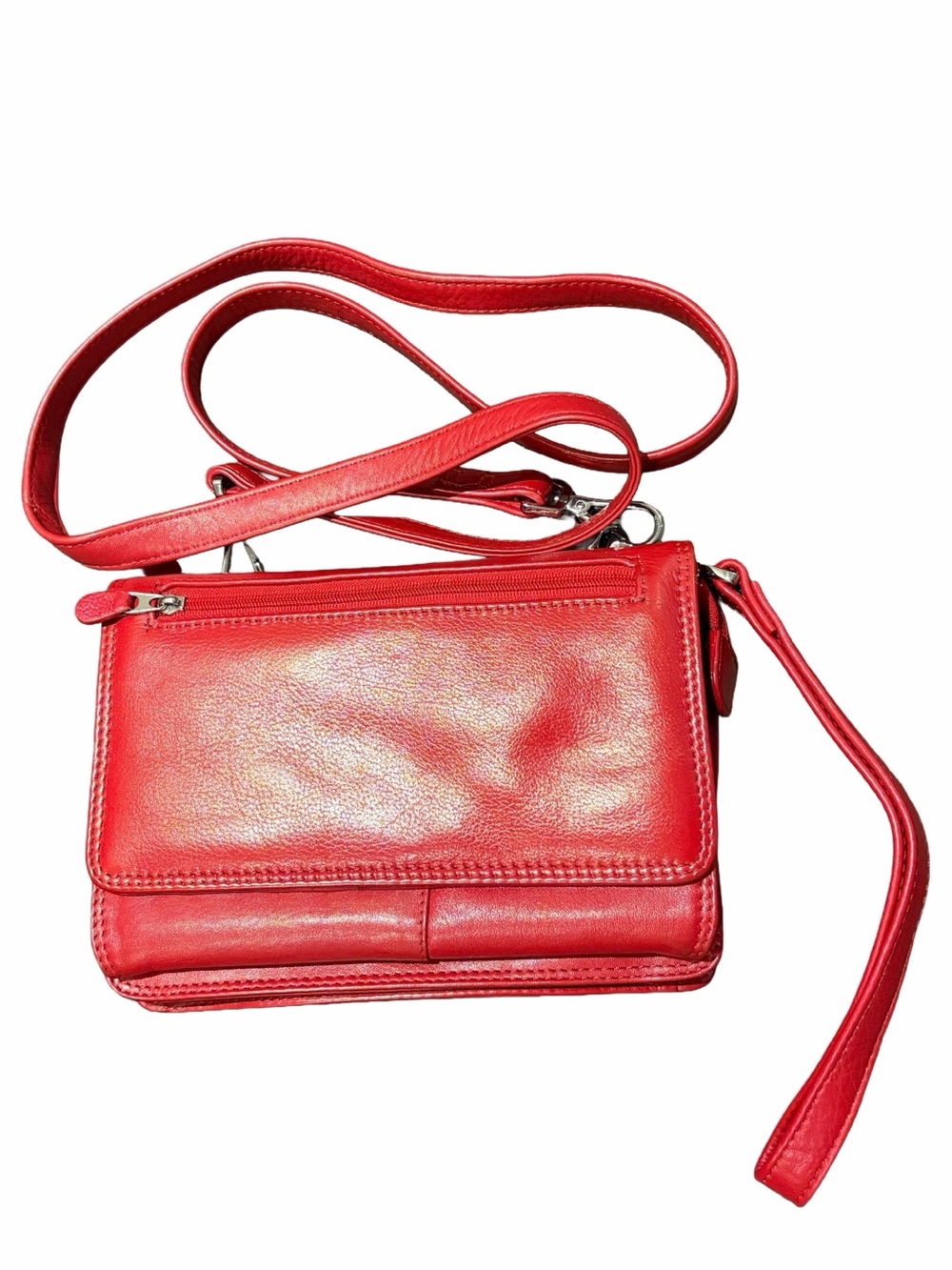 ili New York Red Leather Organizer Crossbody Wallet Bag